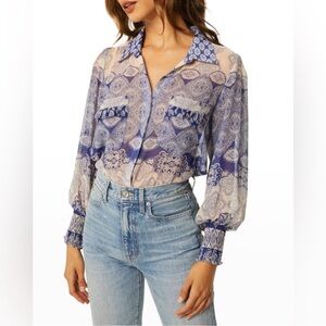 MISA Los Angeles, Nora Top, Majorelle Mixed Tile Blue Print Graphic size medium
